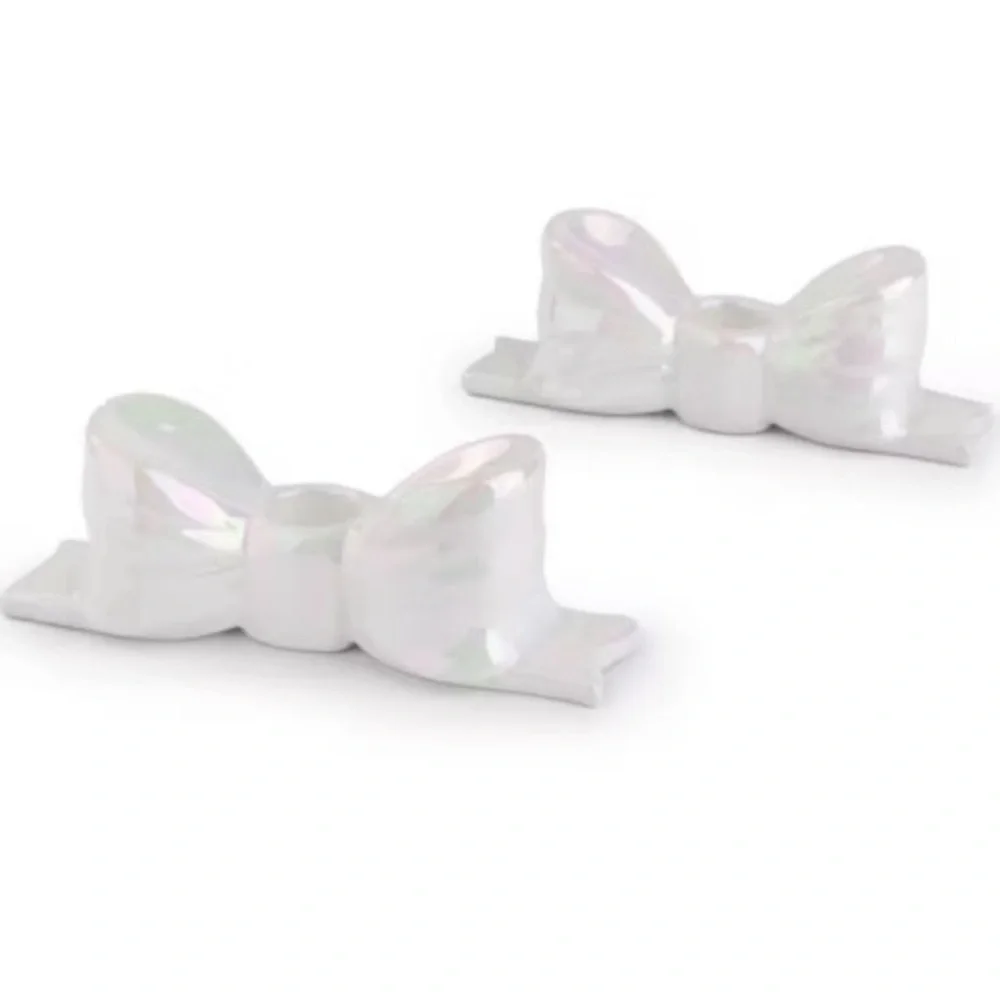 New Target Bullseye Playground 2pk Ceramic Bow Candle Taper Holders
